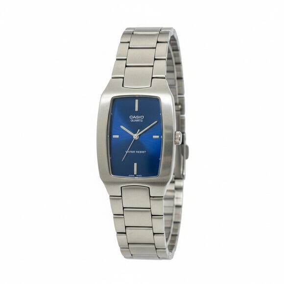 Casio MTP-1165 Blue Dial Stainless Steel Quartz Watch-Japan Movement-Mens-Silver - Picture 1 of 10